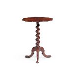 EARLY VICTORIAN MAHOGANY, FRUITWOOD, AND EBONISED MARQUETRY TRIPOD TABLE MID 19TH CENTURY