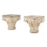 PAIR OF COMPOSITION STONE CAPITAL GARDEN PLANTERS MODERN