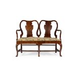 QUEEN ANNE WALNUT DOUBLE CHAIR BACK SETTEE EARLY 18TH CENTURY