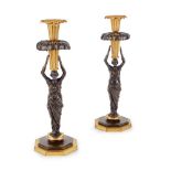 PAIR OF GILT METAL AND BRONZE FIGURAL CANDLESTICKS 19TH CENTURY