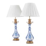 PAIR OF BLUE AND WHITE PORCELAIN LAMPS LATE 19TH CENTURY
