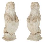 PAIR OF COMPOSITION STONE ARMORIAL LIONS MODERN