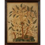 GEORGIAN SILK NEEDLEWORK 'TREE OF LIFE' PICTURE 18TH CENTURY