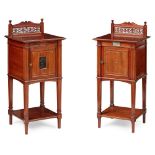 MATCHED PAIR OF VICTORIAN MAHOGANY AND PARCEL GILT BEDSIDE TABLES, GILLOW & CO. LATE 19TH CENTURY