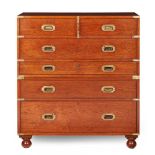 EARLY VICTORIAN TEAK CAMPAIGN SECRETAIRE CHEST OF DRAWERS 19TH CENTURY