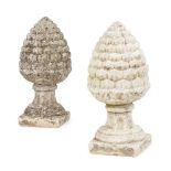 PAIR OF COMPOSITION STONE PINECONE FINIALS MODERN