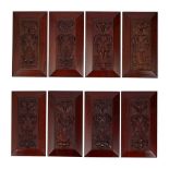 SET OF EIGHT CARVED MAHOGANY PANELS 19TH CENTURY