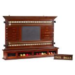 SNOOKER SCORE BOARD, BALL RACKS, AND SNOOKER BALLS EARLY 20TH CENTURY