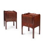 PAIR OF GEORGIAN STYLE TRAY-TOP MAHOGANY BEDSIDE COMMODES MODERN