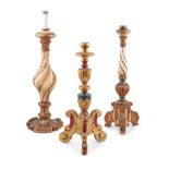 THREE SPANISH CARVED AND POLYCHROMED LAMP BASES 19TH CENTURY