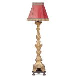 CONTINENTAL LARGE GILTWOOD PRICKET STANDARD LAMP 19TH CENTURY