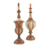 TWO SPANISH CARVED AND POLYCHROMED LAMP BASES 19TH CENTURY