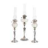 THREE HINKS & SON SILVER AND PLATE OIL LAMPS LATE 19TH/ EARLY 20TH CENTURY