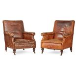 PAIR OF LATE VICTORIAN LEATHER LIBRARY ARMCHAIRS LATE 19TH CENTURY