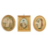 THREE LATE GEORGIAN OR REGENCY NEEDLEWORK AND WATERCOLOUR PICTURES EARLY 19TH CENTURY