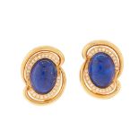 A pair of lapis lazuli and diamond earrings
