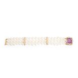 An amethyst, diamond and cultured pearl bracelet