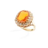 A fire opal and diamond cocktail ring