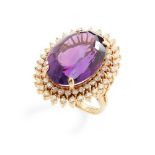 An amethyst and diamond cocktail ring