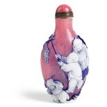 WHITE AND BLUE OVERLAY PINK GLASS SNUFF BOTTLE QING DYNASTY, 19TH CENTURY