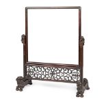 CARVED HONGMU TABLE SCREEN FRAME AND STAND 20TH CENTURY