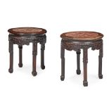 PAIR OF CHINESE HARDWOOD AND MARBLE STOOLS LATE QING DYNASTY-REPUBLIC PERIOD, 19TH-20TH CENTURY