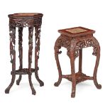 TWO HARDWOOD WITH MARBLE INLAID JARDINIÈRE STANDS LATE QING DYNASTY-REPUBLIC PERIOD, 19TH-20TH CENTU
