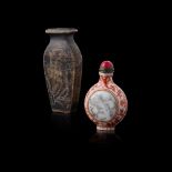 IRON-RED AND GRISAILLE-DECORATED SNUFF BOTTLE QIANLONG MARK, 19TH-20TH CENTURY