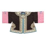 BLACK GROUND SILK EMBROIDERED LADY'S SHORT ROBE LATE QING TO REPUBLIC PERIOD, 19TH-20TH CENTURY