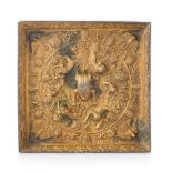 PARCEL-GILT BRONZE SQUARE 'LION AND GRAPEVINE' MIRROR POSSIBLY TANG DYNASTY