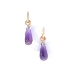 A pair of amethyst and diamond earrings
