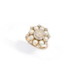 An early 20th century pearl and diamond cluster ring