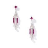 A pair of ruby and diamond earrings