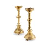 JOHN HARDMAN & CO., BIRMINGHAM (ATTRIBUTED MAKER) PAIR OF GOTHIC REVIVAL CANDLESTICKS, CIRCA 1890