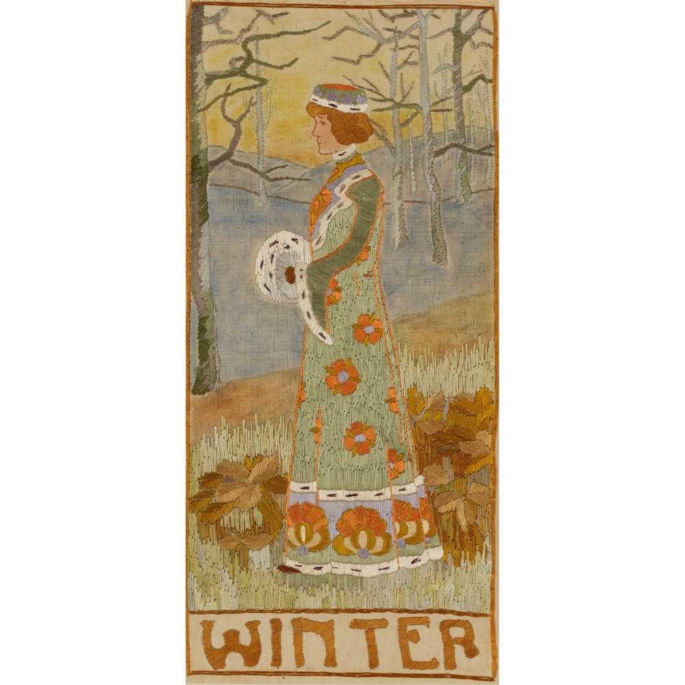 ENGLISH SCHOOL THE SEASONS, FOUR ARTS & CRAFTS EMBROIDERED PANELS, CIRCA 1900 - Image 4 of 14