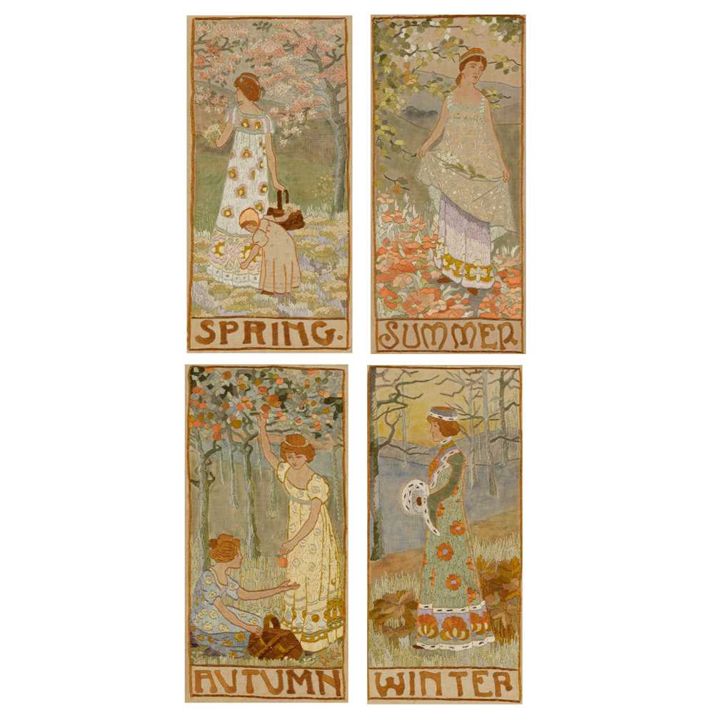 ENGLISH SCHOOL THE SEASONS, FOUR ARTS & CRAFTS EMBROIDERED PANELS, CIRCA 1900 - Image 14 of 14