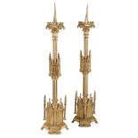 ENGLISH PAIR OF GOTHIC REVIVAL ALTAR CANDLESTICKS, CIRCA 1890