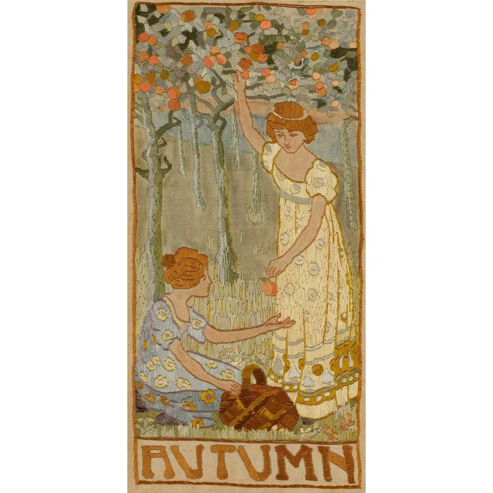 ENGLISH SCHOOL THE SEASONS, FOUR ARTS & CRAFTS EMBROIDERED PANELS, CIRCA 1900 - Image 5 of 14