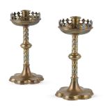 ENGLISH PAIR OF GOTHIC REVIVAL CANDLESTICKS, CIRCA 1870