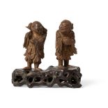 CARVED BAMBOO 'HEHE ERXIAN TWINS' FIGURAL GROUP QING DYNASTY, 17TH-18TH CENTURY