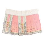 HAN CHINESE WOMAN'S EMBROIDERED PINK GROUND 'BIRDS AND FLOWERS' SILK PLEATED SKIRT LATE QING DYNASTY