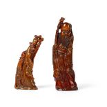 TWO CARVED BUFFALO HORN DAOIST IMMORTALS QING DYNASTY, 19TH CENTURY