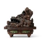 WOODEN 'LANDSCAPE' FLOWER POT QING DYNASTY, 19TH CENTURY