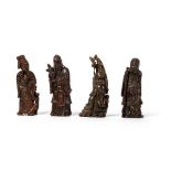 GROUP OF FOUR CARVED BUFFALO HORN FIGURES 19TH-20TH CENTURY