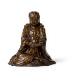 GILT-LACQUERED BRONZE FIGURE OF SEATED GUANYIN XUANDE MARK BUT 19TH-20TH CENTURY