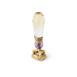 THE STEUART OF DALGUISE DESK SEAL A FINE EARLY VICTORIAN CITRINE, AMETHYST AND GOLD DESK SEAL, CIRCA