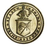 A FAMILY DESK SEAL - CRIMONMOGATE HOUSE, BUCHAN ABERDEENSHIRE A LATE 18TH-CENTURY WOODEN AND BRASS