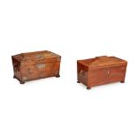 Y TWO REGENCY ROSEWOOD AND INLAY TEA CADDIES EARLY 19TH CENTURY