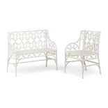 FRENCH CAST-IRON GOTHIC GARDEN BENCH AND ARMCHAIR, AFTER THE MODEL BY THE VAL D'OSNE FOUNDRY MID 19T