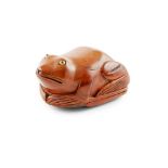 CARVED COQUILLA NUT FIGURAL SNUFF BOX OF A FROG 19TH CENTURY